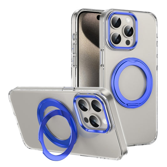 For iPhone 15 Pro Ice-Cold Rotating Ring Holder PC MagSafe Phone Case(Blue) - iPhone 15 Pro Cases by buy2fix | Online Shopping UK | buy2fix