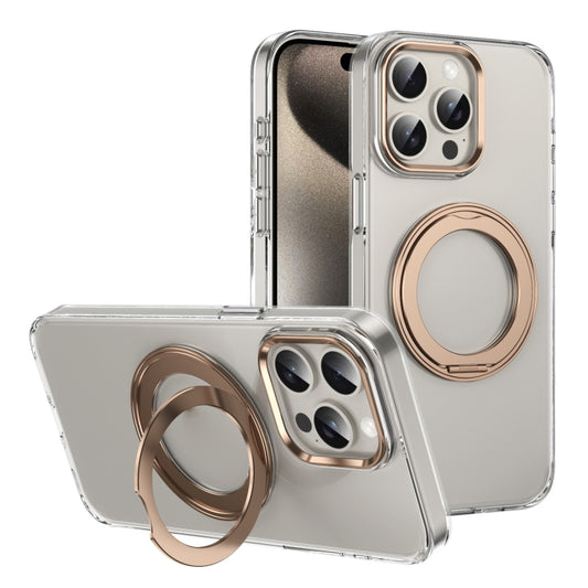 For iPhone 15 Pro Ice-Cold Rotating Ring Holder PC MagSafe Phone Case(Desert Gold) - iPhone 15 Pro Cases by buy2fix | Online Shopping UK | buy2fix