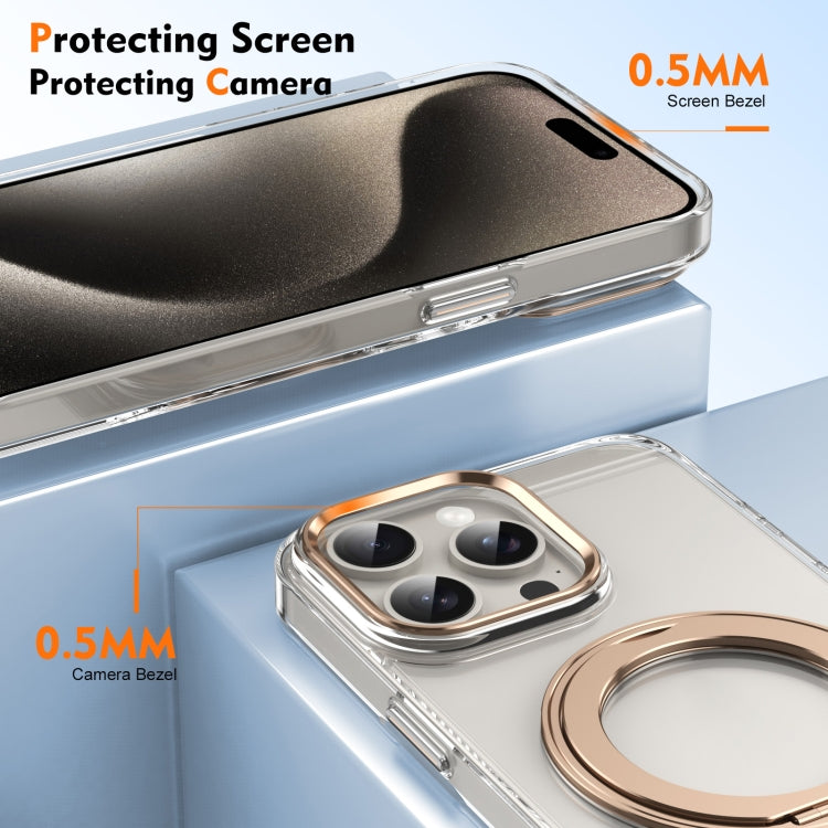 For iPhone 15 Pro Ice-Cold Rotating Ring Holder PC MagSafe Phone Case(Desert Gold) - iPhone 15 Pro Cases by buy2fix | Online Shopping UK | buy2fix