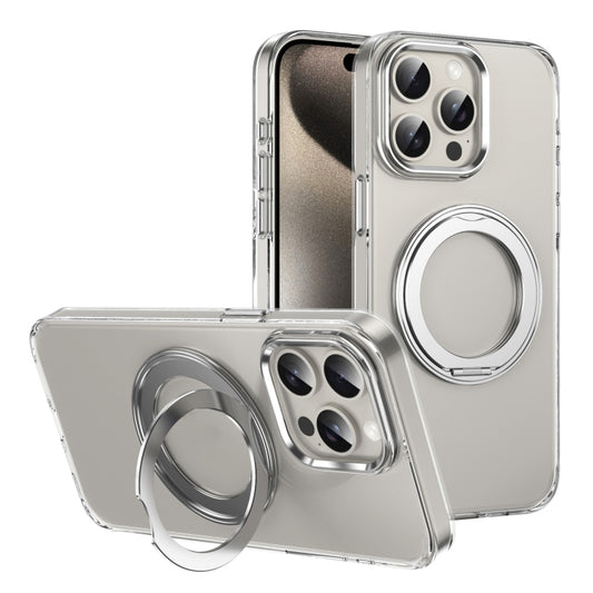 For iPhone 15 Pro Ice-Cold Rotating Ring Holder PC MagSafe Phone Case(Silver) - iPhone 15 Pro Cases by buy2fix | Online Shopping UK | buy2fix