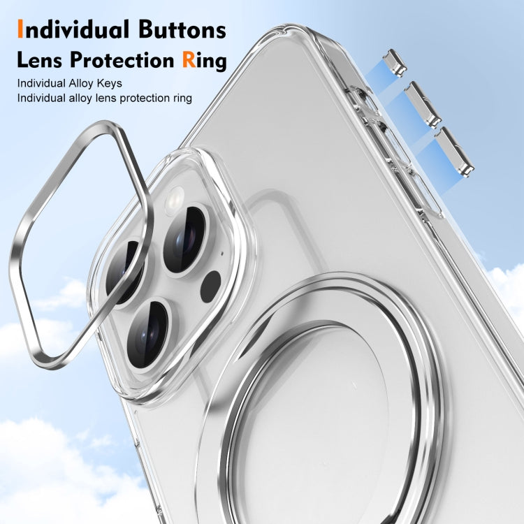 For iPhone 15 Pro Ice-Cold Rotating Ring Holder PC MagSafe Phone Case(Silver) - iPhone 15 Pro Cases by buy2fix | Online Shopping UK | buy2fix