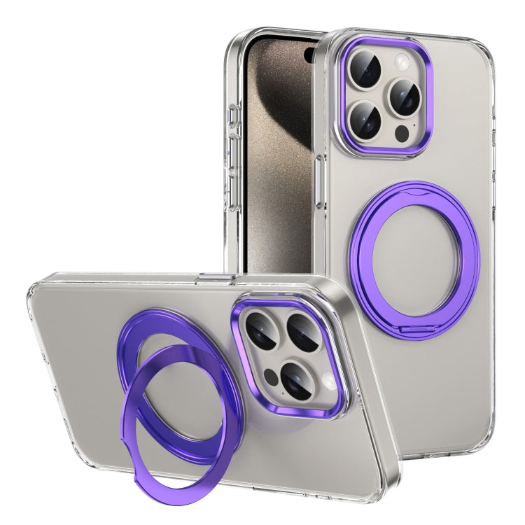 For iPhone 15 Pro Ice-Cold Rotating Ring Holder PC MagSafe Phone Case(Purple) - iPhone 15 Pro Cases by buy2fix | Online Shopping UK | buy2fix