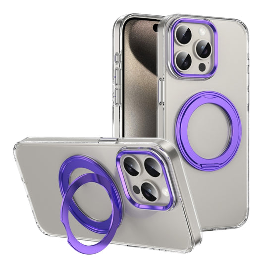 For iPhone 15 Pro Ice-Cold Rotating Ring Holder PC MagSafe Phone Case(Purple) - iPhone 15 Pro Cases by buy2fix | Online Shopping UK | buy2fix
