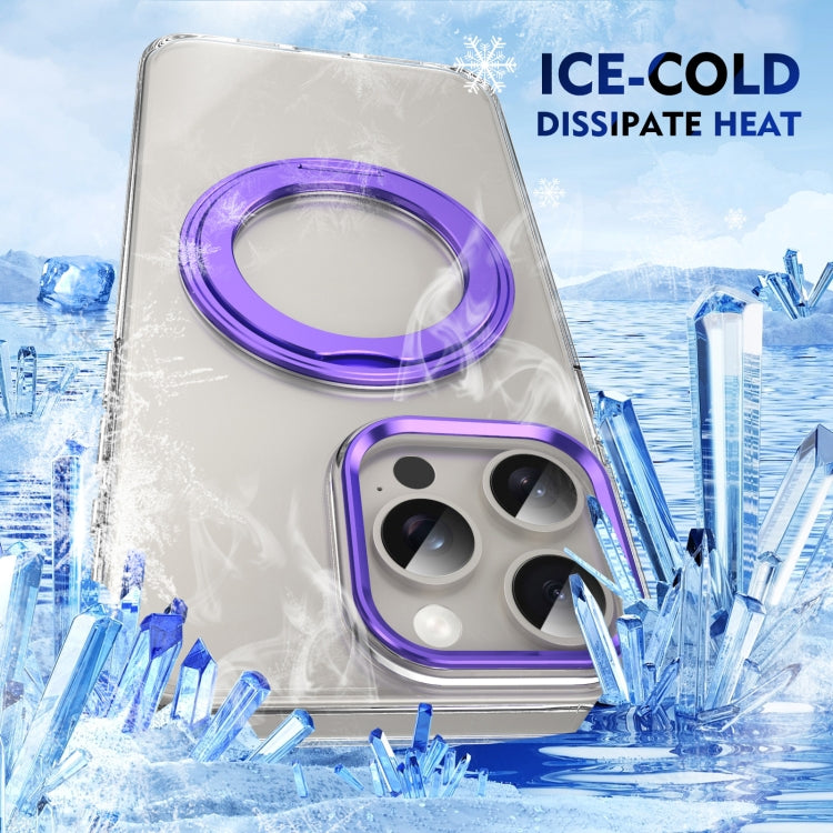 For iPhone 15 Pro Ice-Cold Rotating Ring Holder PC MagSafe Phone Case(Purple) - iPhone 15 Pro Cases by buy2fix | Online Shopping UK | buy2fix