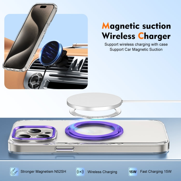 For iPhone 15 Pro Ice-Cold Rotating Ring Holder PC MagSafe Phone Case(Purple) - iPhone 15 Pro Cases by buy2fix | Online Shopping UK | buy2fix
