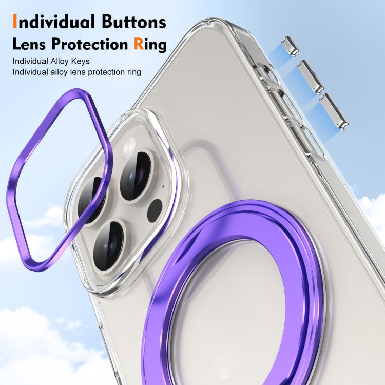 For iPhone 15 Pro Ice-Cold Rotating Ring Holder PC MagSafe Phone Case(Purple) - iPhone 15 Pro Cases by buy2fix | Online Shopping UK | buy2fix