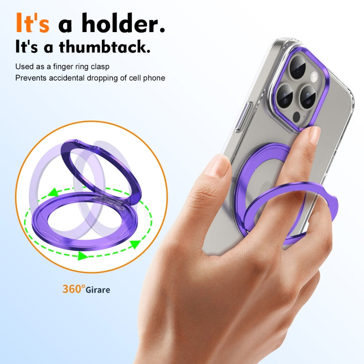 For iPhone 15 Pro Ice-Cold Rotating Ring Holder PC MagSafe Phone Case(Purple) - iPhone 15 Pro Cases by buy2fix | Online Shopping UK | buy2fix