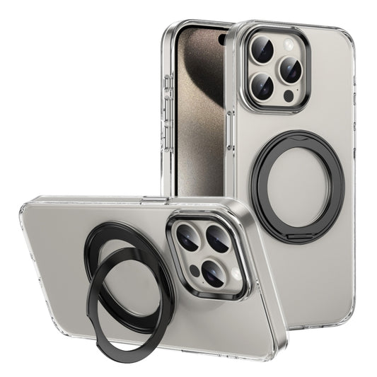 For iPhone 15 Pro Ice-Cold Rotating Ring Holder PC MagSafe Phone Case(Black) - iPhone 15 Pro Cases by buy2fix | Online Shopping UK | buy2fix