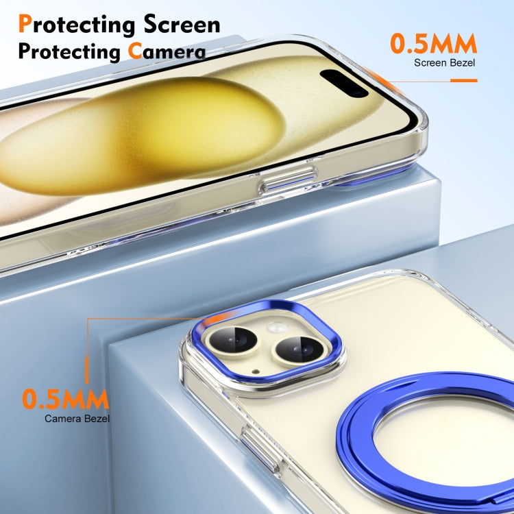 For iPhone 15 Ice-Cold Rotating Ring Holder PC MagSafe Phone Case(Blue) - iPhone 15 Cases by buy2fix | Online Shopping UK | buy2fix