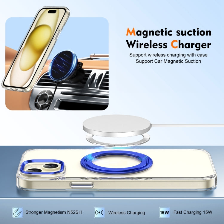 For iPhone 15 Ice-Cold Rotating Ring Holder PC MagSafe Phone Case(Blue) - iPhone 15 Cases by buy2fix | Online Shopping UK | buy2fix
