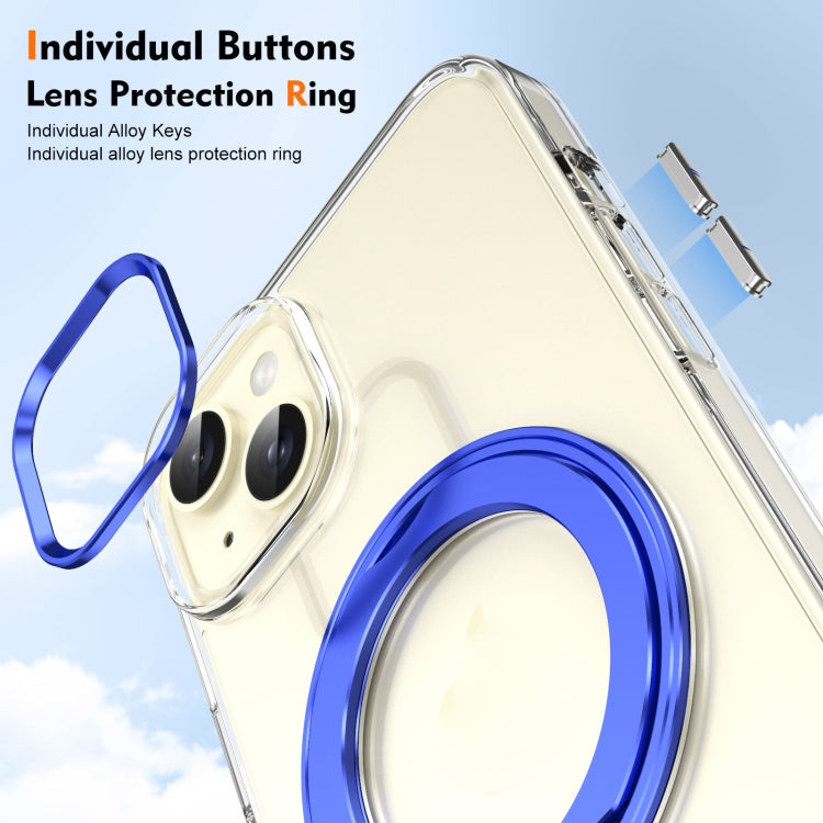 For iPhone 15 Ice-Cold Rotating Ring Holder PC MagSafe Phone Case(Blue) - iPhone 15 Cases by buy2fix | Online Shopping UK | buy2fix