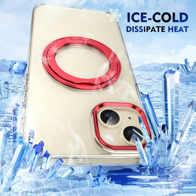 For iPhone 15 Ice-Cold Rotating Ring Holder PC MagSafe Phone Case(Red) - iPhone 15 Cases by buy2fix | Online Shopping UK | buy2fix