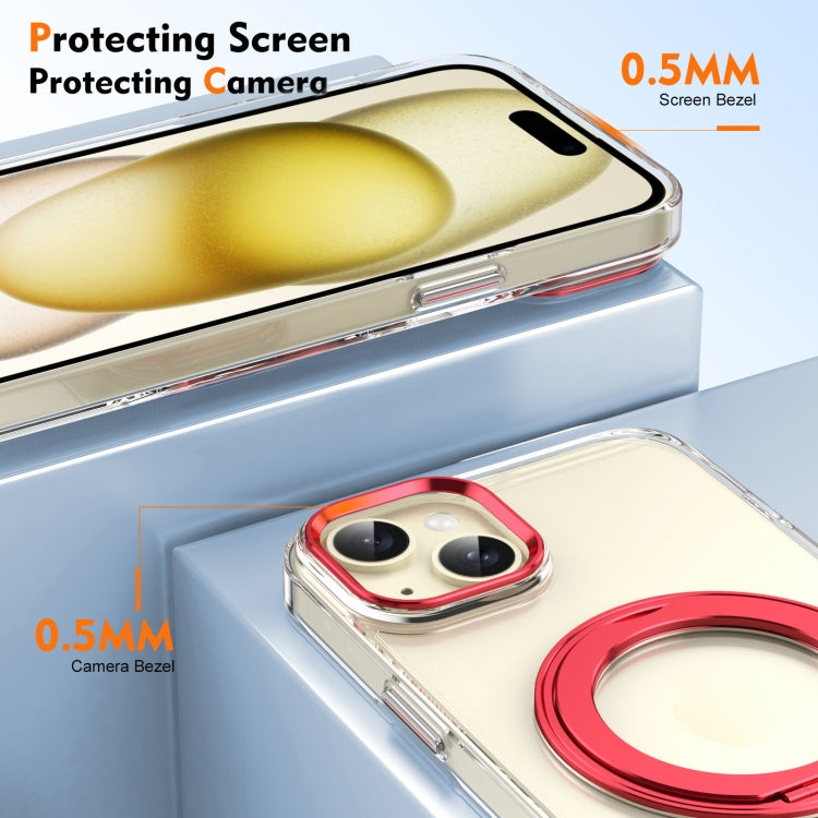 For iPhone 15 Ice-Cold Rotating Ring Holder PC MagSafe Phone Case(Red) - iPhone 15 Cases by buy2fix | Online Shopping UK | buy2fix