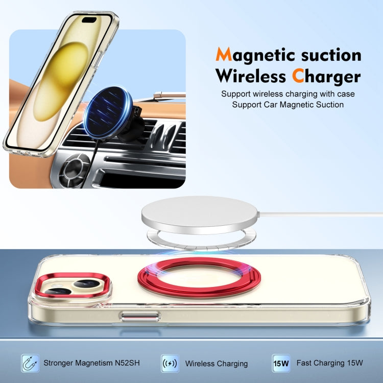 For iPhone 15 Ice-Cold Rotating Ring Holder PC MagSafe Phone Case(Red) - iPhone 15 Cases by buy2fix | Online Shopping UK | buy2fix