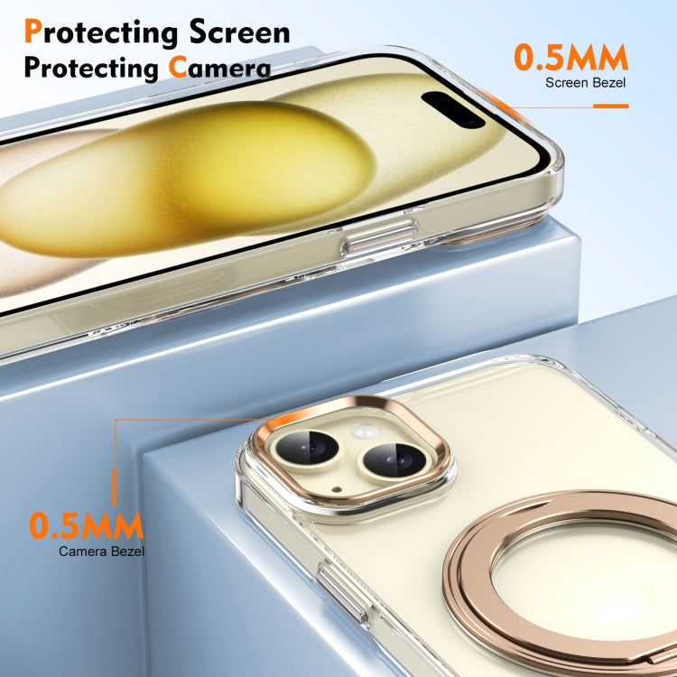 For iPhone 15 Ice-Cold Rotating Ring Holder PC MagSafe Phone Case(Desert Gold) - iPhone 15 Cases by buy2fix | Online Shopping UK | buy2fix