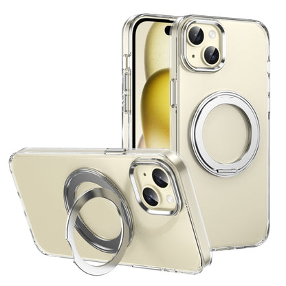 For iPhone 15 Ice-Cold Rotating Ring Holder PC MagSafe Phone Case(Silver) - iPhone 15 Cases by buy2fix | Online Shopping UK | buy2fix
