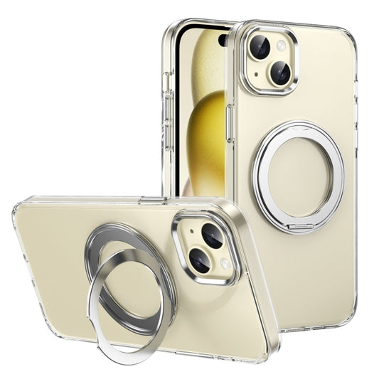 For iPhone 15 Ice-Cold Rotating Ring Holder PC MagSafe Phone Case(Silver) - iPhone 15 Cases by buy2fix | Online Shopping UK | buy2fix