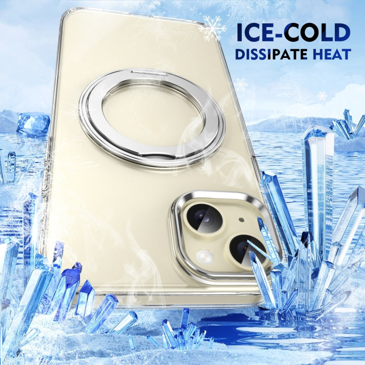 For iPhone 15 Ice-Cold Rotating Ring Holder PC MagSafe Phone Case(Silver) - iPhone 15 Cases by buy2fix | Online Shopping UK | buy2fix