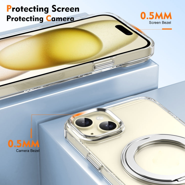 For iPhone 15 Ice-Cold Rotating Ring Holder PC MagSafe Phone Case(Silver) - iPhone 15 Cases by buy2fix | Online Shopping UK | buy2fix