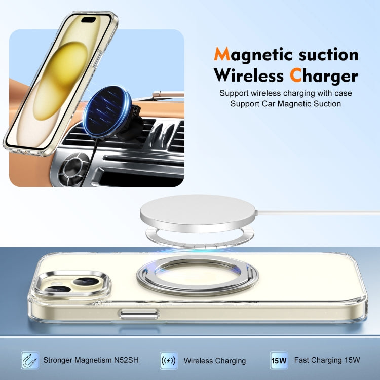 For iPhone 15 Ice-Cold Rotating Ring Holder PC MagSafe Phone Case(Silver) - iPhone 15 Cases by buy2fix | Online Shopping UK | buy2fix