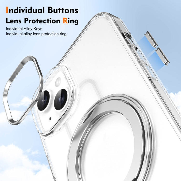 For iPhone 15 Ice-Cold Rotating Ring Holder PC MagSafe Phone Case(Silver) - iPhone 15 Cases by buy2fix | Online Shopping UK | buy2fix