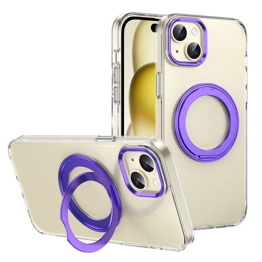 For iPhone 15 Ice-Cold Rotating Ring Holder PC MagSafe Phone Case(Purple) - iPhone 15 Cases by buy2fix | Online Shopping UK | buy2fix