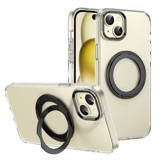 For iPhone 15 Ice-Cold Rotating Ring Holder PC MagSafe Phone Case(Black) - iPhone 15 Cases by buy2fix | Online Shopping UK | buy2fix