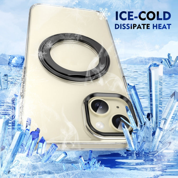 For iPhone 15 Ice-Cold Rotating Ring Holder PC MagSafe Phone Case(Black) - iPhone 15 Cases by buy2fix | Online Shopping UK | buy2fix
