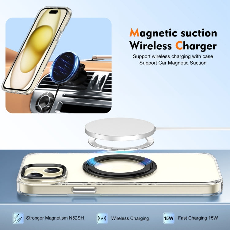 For iPhone 15 Ice-Cold Rotating Ring Holder PC MagSafe Phone Case(Black) - iPhone 15 Cases by buy2fix | Online Shopping UK | buy2fix