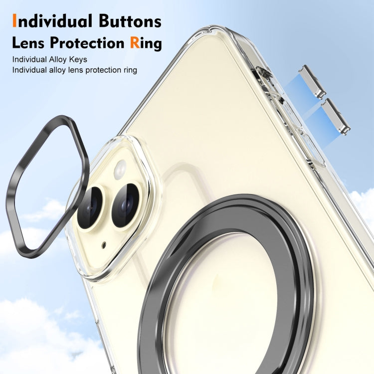 For iPhone 15 Ice-Cold Rotating Ring Holder PC MagSafe Phone Case(Black) - iPhone 15 Cases by buy2fix | Online Shopping UK | buy2fix