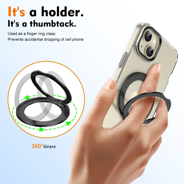 For iPhone 15 Ice-Cold Rotating Ring Holder PC MagSafe Phone Case(Black) - iPhone 15 Cases by buy2fix | Online Shopping UK | buy2fix