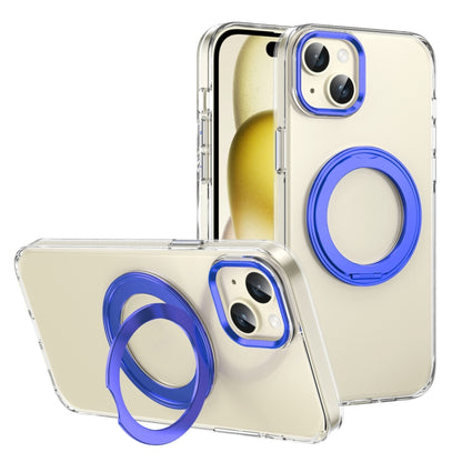 For iPhone 14 Ice-Cold Rotating Ring Holder PC MagSafe Phone Case(Blue) - iPhone 14 Cases by buy2fix | Online Shopping UK | buy2fix