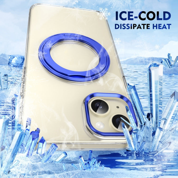 For iPhone 14 Ice-Cold Rotating Ring Holder PC MagSafe Phone Case(Blue) - iPhone 14 Cases by buy2fix | Online Shopping UK | buy2fix