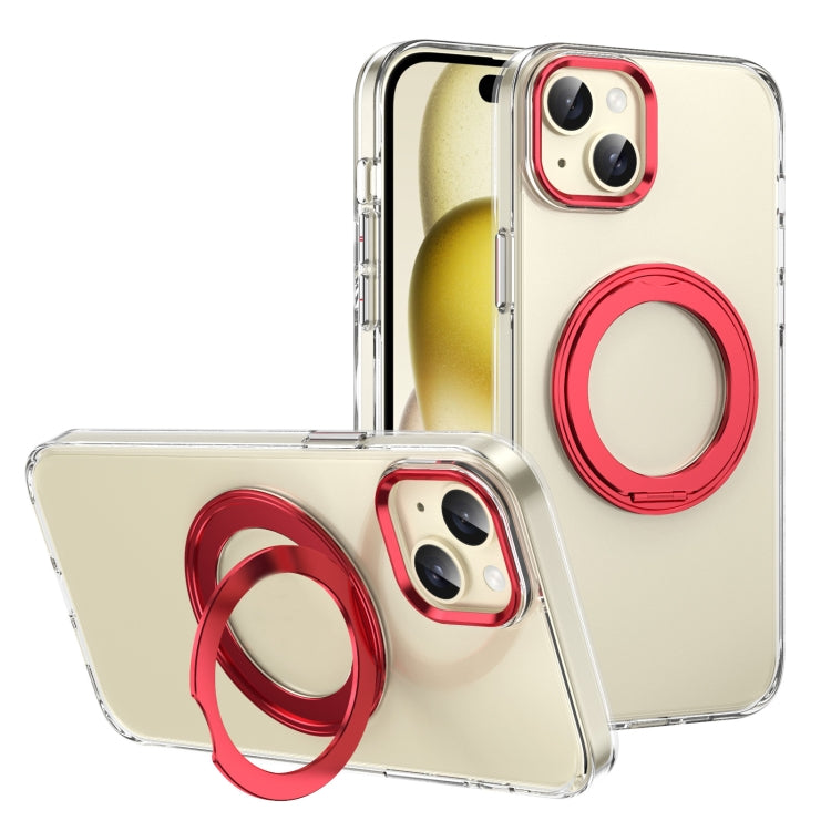For iPhone 14 Ice-Cold Rotating Ring Holder PC MagSafe Phone Case(Red) - iPhone 14 Cases by buy2fix | Online Shopping UK | buy2fix