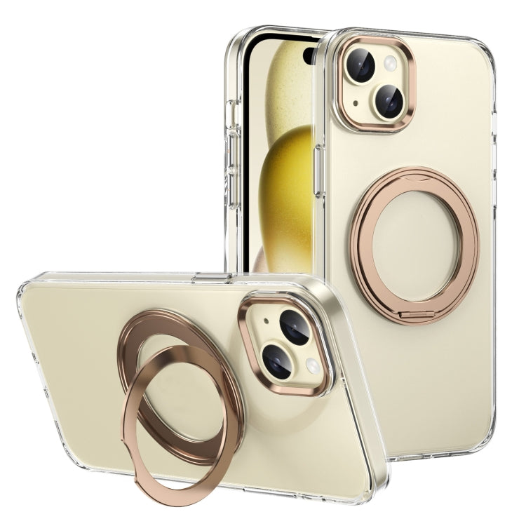 For iPhone 14 Ice-Cold Rotating Ring Holder PC MagSafe Phone Case(Desert Gold) - iPhone 14 Cases by buy2fix | Online Shopping UK | buy2fix