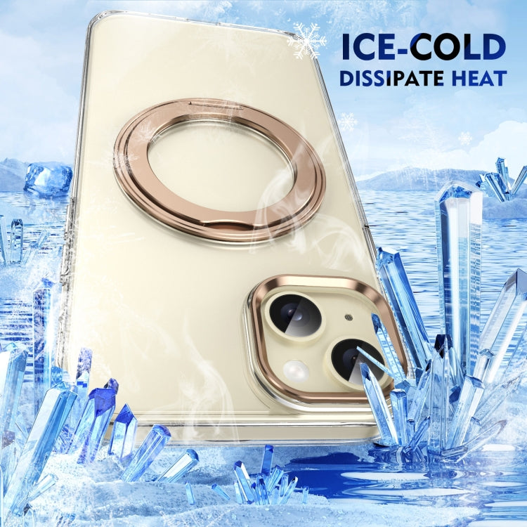 For iPhone 14 Ice-Cold Rotating Ring Holder PC MagSafe Phone Case(Desert Gold) - iPhone 14 Cases by buy2fix | Online Shopping UK | buy2fix