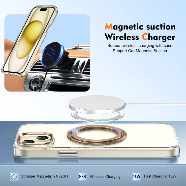 For iPhone 14 Ice-Cold Rotating Ring Holder PC MagSafe Phone Case(Desert Gold) - iPhone 14 Cases by buy2fix | Online Shopping UK | buy2fix