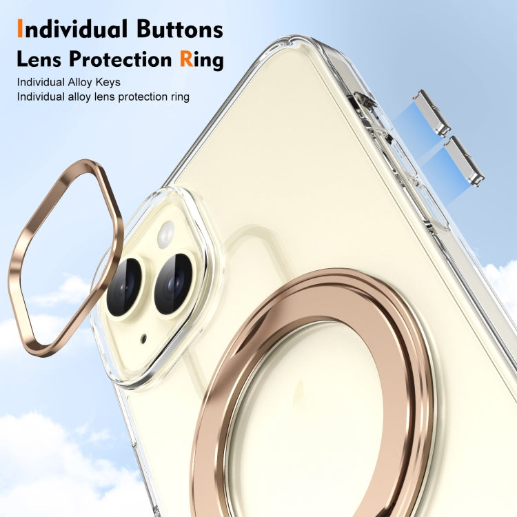 For iPhone 14 Ice-Cold Rotating Ring Holder PC MagSafe Phone Case(Desert Gold) - iPhone 14 Cases by buy2fix | Online Shopping UK | buy2fix