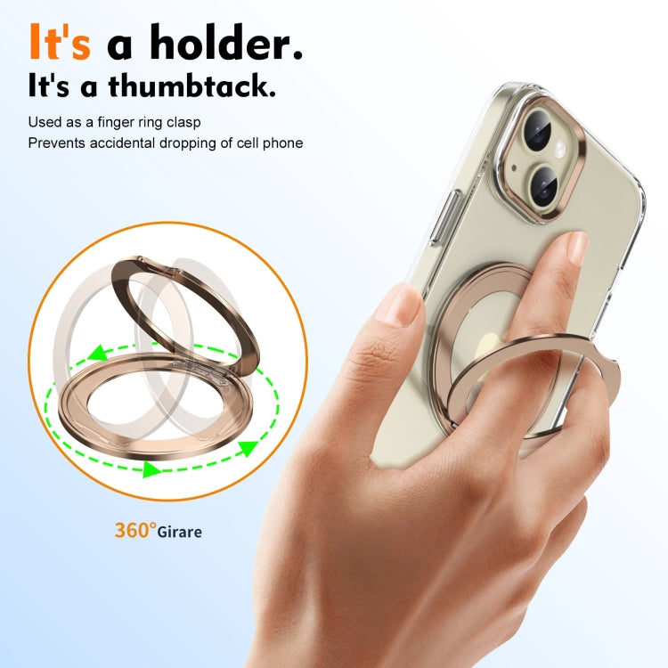 For iPhone 14 Ice-Cold Rotating Ring Holder PC MagSafe Phone Case(Desert Gold) - iPhone 14 Cases by buy2fix | Online Shopping UK | buy2fix