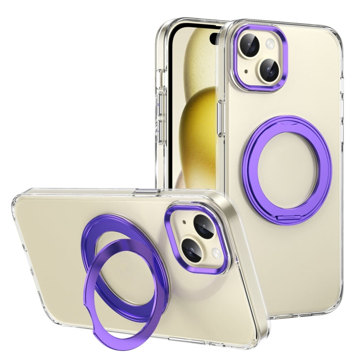 For iPhone 14 Ice-Cold Rotating Ring Holder PC MagSafe Phone Case(Purple) - iPhone 14 Cases by buy2fix | Online Shopping UK | buy2fix