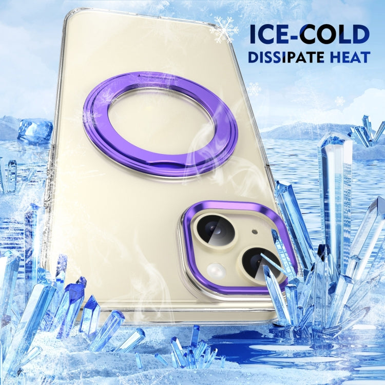 For iPhone 14 Ice-Cold Rotating Ring Holder PC MagSafe Phone Case(Purple) - iPhone 14 Cases by buy2fix | Online Shopping UK | buy2fix