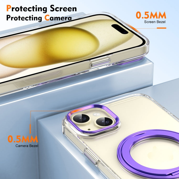 For iPhone 14 Ice-Cold Rotating Ring Holder PC MagSafe Phone Case(Purple) - iPhone 14 Cases by buy2fix | Online Shopping UK | buy2fix