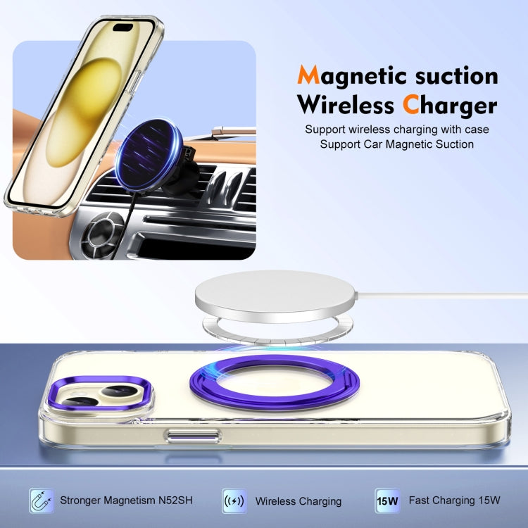 For iPhone 14 Ice-Cold Rotating Ring Holder PC MagSafe Phone Case(Purple) - iPhone 14 Cases by buy2fix | Online Shopping UK | buy2fix