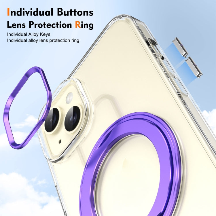 For iPhone 14 Ice-Cold Rotating Ring Holder PC MagSafe Phone Case(Purple) - iPhone 14 Cases by buy2fix | Online Shopping UK | buy2fix