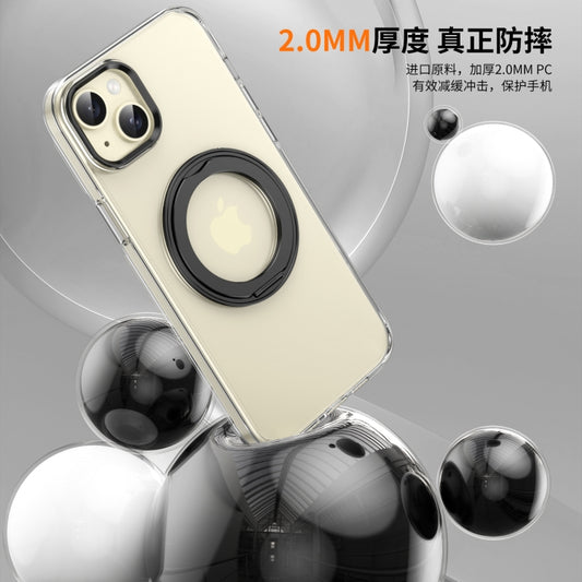 For iPhone 14 Ice-Cold Rotating Ring Holder PC MagSafe Phone Case(Black) - iPhone 14 Cases by buy2fix | Online Shopping UK | buy2fix