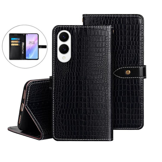 For Samsung Galaxy S25 Edge 5G idewei Crocodile Texture Leather Phone Case(Black)
