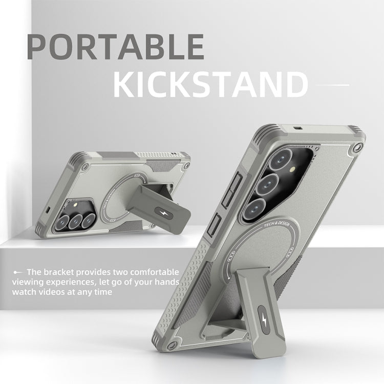 For Samsung Galaxy S24 5G / S25 5G Armor MagSafe Holder PC Hybrid TPU Phone Case(Grey) by buy2fix