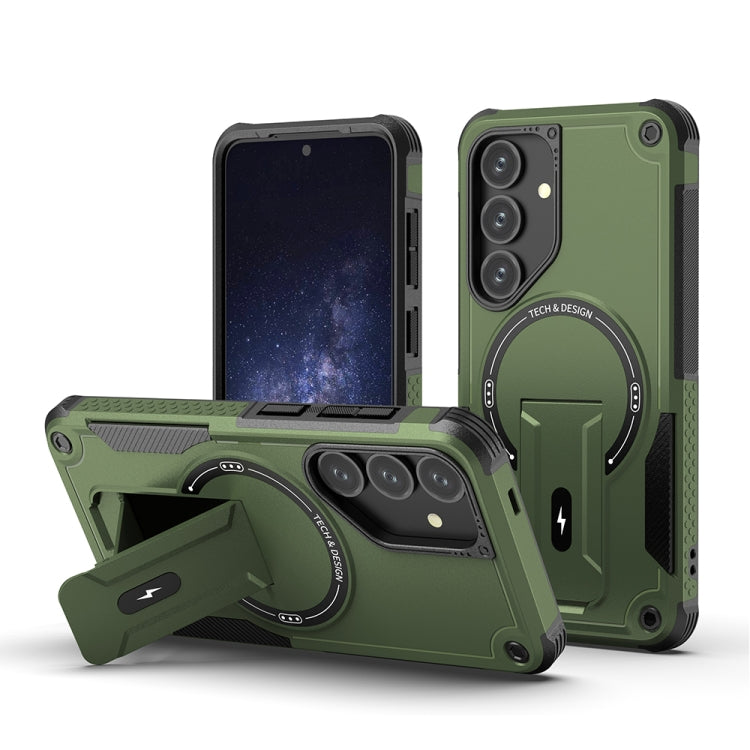 For Samsung Galaxy S24 5G / S25 5G Armor MagSafe Holder PC Hybrid TPU Phone Case(Army Green) by buy2fix