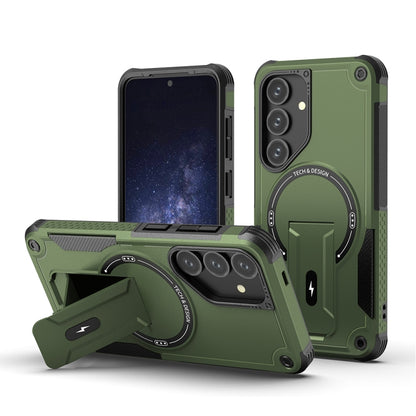 For Samsung Galaxy S24 5G / S25 5G Armor MagSafe Holder PC Hybrid TPU Phone Case(Army Green) by buy2fix