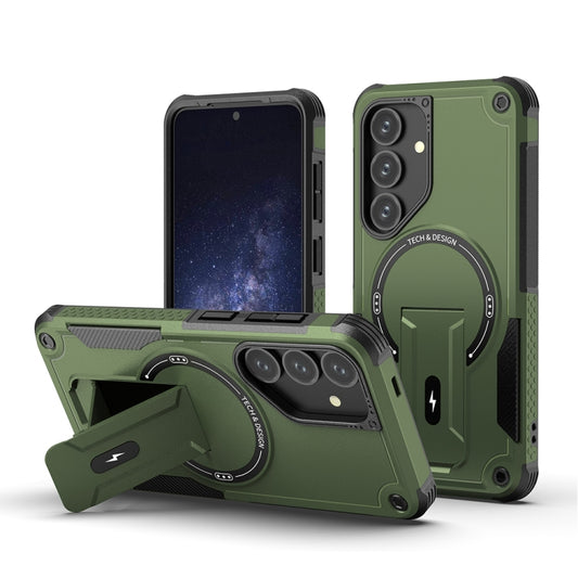 For Samsung Galaxy S24 5G / S25 5G Armor MagSafe Holder PC Hybrid TPU Phone Case(Army Green) by buy2fix